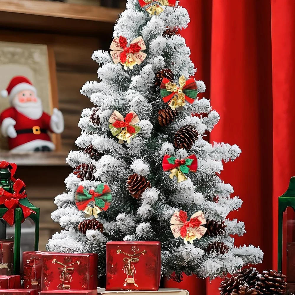 Description Picture 5 of item10Pcs Christmas Small Bows with Bells Miniature Ornaments Gift Decorations Crafts Garland Hanging Decor Treat Bags Gift Wrapping