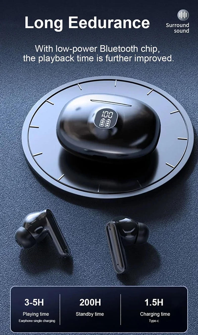 Description Picture 6 of itemOriginals Wireless Bluetooth Earphones TWS Headset Digital Display Earbuds ENC Noise Reduction Waterproof HD Mic For Smart Phone