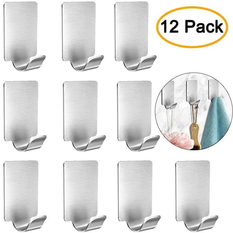 Description Picture 4 of item12/6PCS Adhesive Stainless Steel Towel Hooks Towel Racks Wall Hooks for Kitchen Bathroom Self-Adhesive Stainless Steel Hook