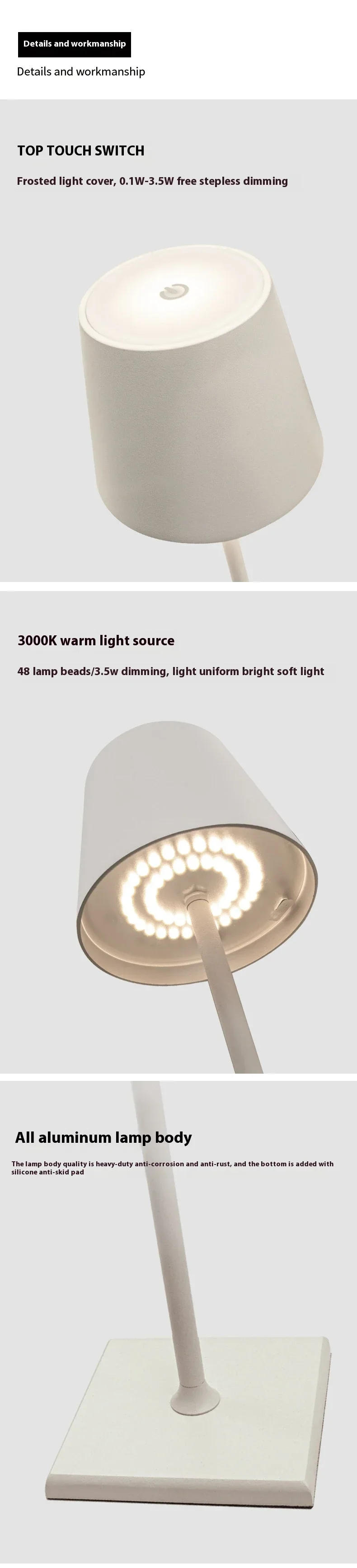 Description Picture 3 of item5200mAH Rechargeable Floor Lamp Waterproof IP54 USB Cordless Light Aluminum Portable living room Lampada Da Tavolo Energy Saving