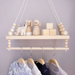 Nordic Wooden Beads Wall Hanging Shelf Swing Rope Floating Shelves Display Storage Rack Decor For Home Office Cafe Kid Room