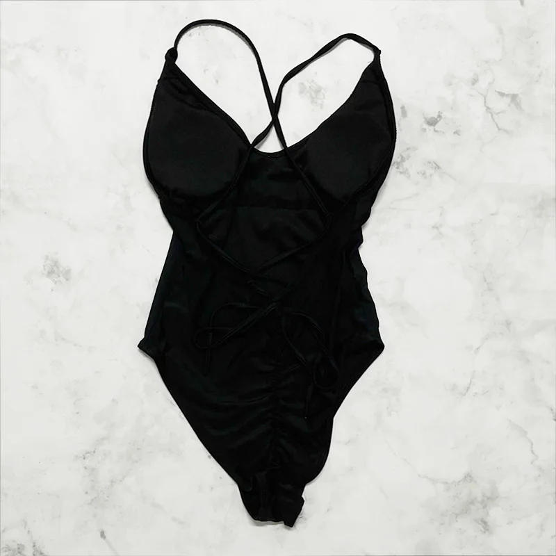 Description Picture 3 of itemSexy Female Swimsuit With Chest Pad 1-Piece Swimwear Women Monokini Bandage Swimming Suit S-3XL Pink Black Push Up Bathing Suits