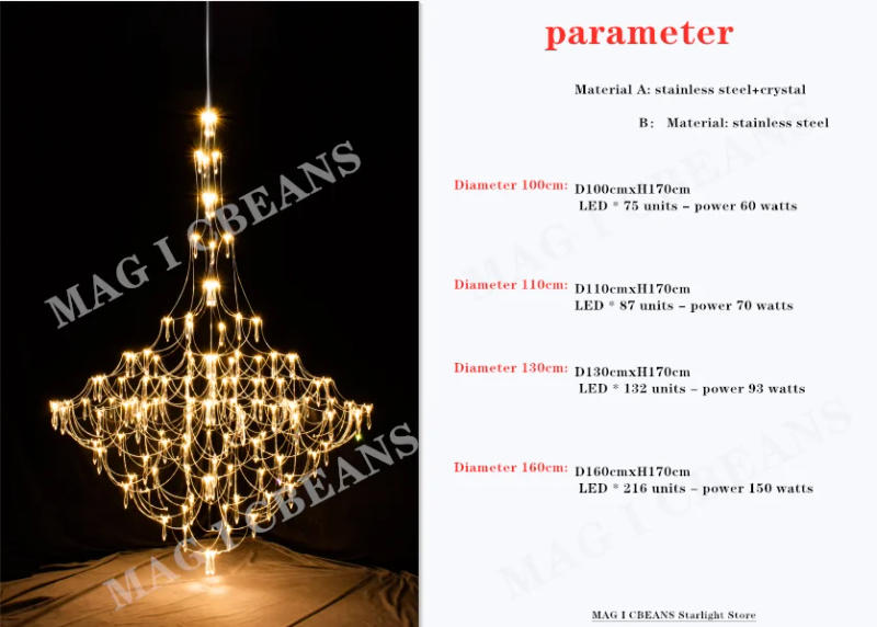Description Picture 3 of itemLuxury Starry Sky Crystal Pendant Light Living Room Modern Hotel Villa Duplex Restaurant Light Firefly Long Pendant led Light