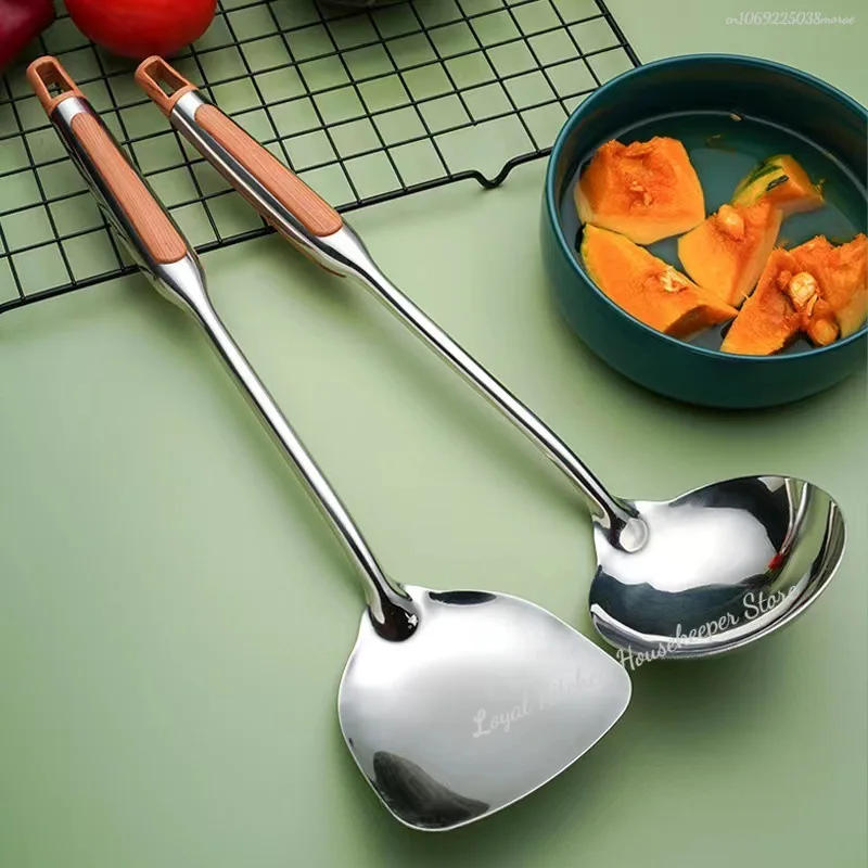 Description Picture 3 of itemLong Handle Stainless Steel Wok Spatula Kitchen Slotted Turner Rice Spoon Ladle Cooking Tools Utensil Set Dropshipping utensilio
