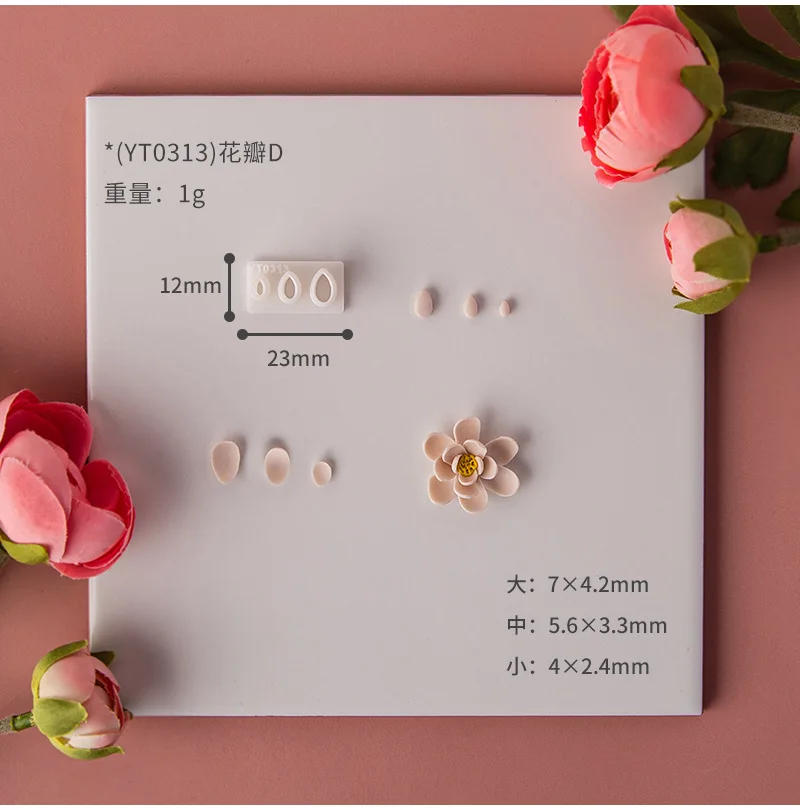 Description Picture 6 of item3 Sizes Different Types Mini Flower Petal Polymer Clay Cutters Clay Molds For DIY Complete Flower Earrings Jewelry Decoration