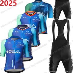 2025 AG2R Team France Belgium Champion Cycling Jersey Set France Tour Cycling Clothing Road Bike Shirt Suit Bicycle Bib Shorts