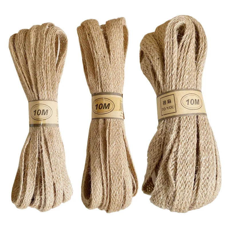 Description Picture 2 of item10M Hemp Cords Braided Flat Burlap Ribbon 8mm 12mm 18mm Nature Jute Rope Twine Webbing DIY Wedding Decoration Ribbons Crafts