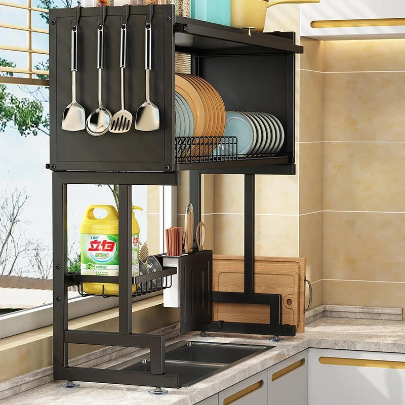 Description Picture 6 of itemSink Storage Shelf with Cabinet Door Dustproof Multifunctional Countertop Retractable Dish Rack Bathroom Estanterías