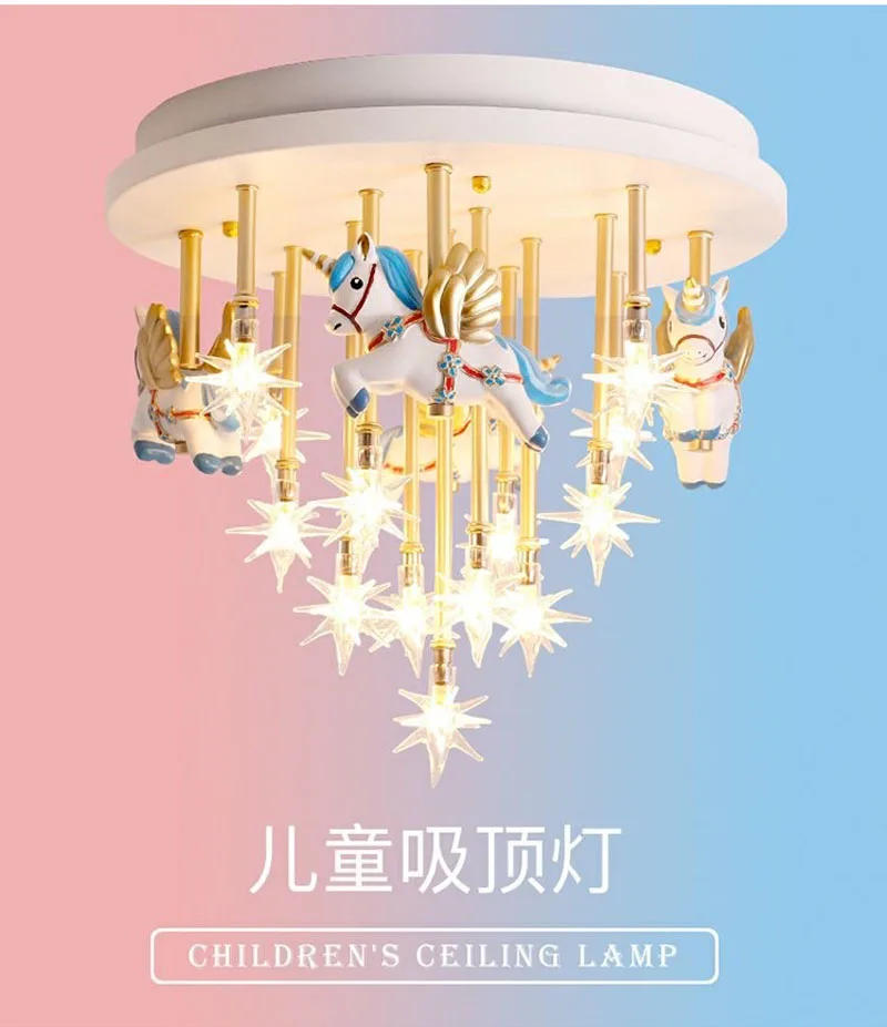 Description Picture 2 of itemFashionable ceiling 4 heads pink and blue horse children's room princess room LED ceiling light