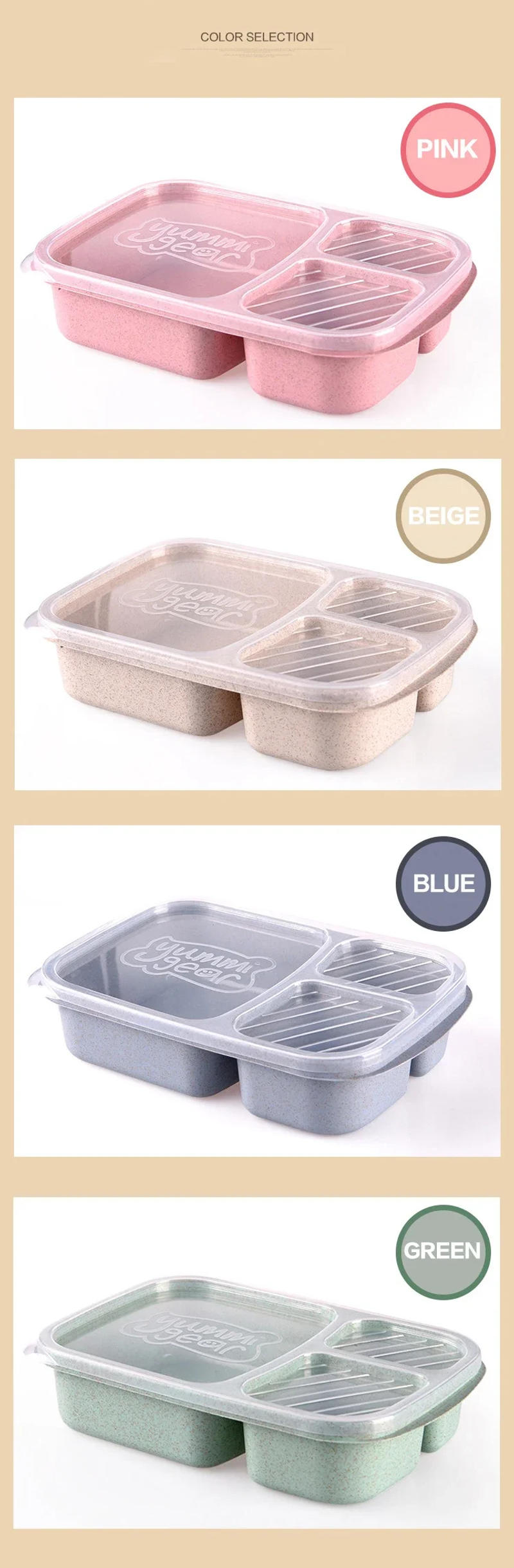 Description Picture 3 of itemWheat Straw Lunch Box Portable Bento Box With Compartment Picnic Bento Box Fruit Container Microwave Oven Dinnerware for Student