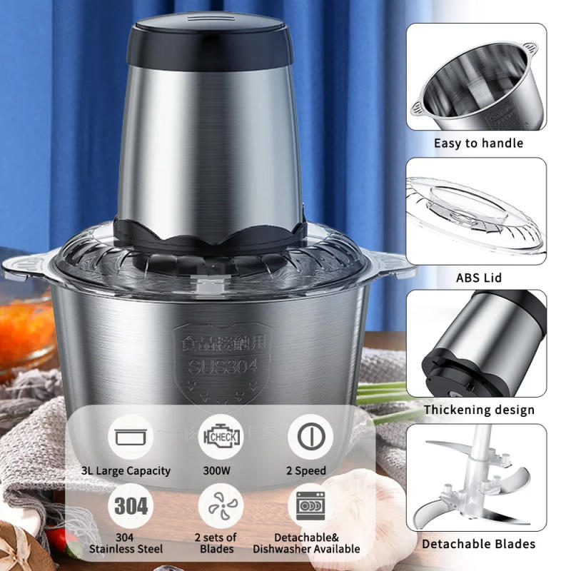 Description Picture 6 of itemAoresac Electric Food processor/Food Chopper/Meat Grinder Electric with 2 Sets Stainless Steel Blades/300W/2 Speed