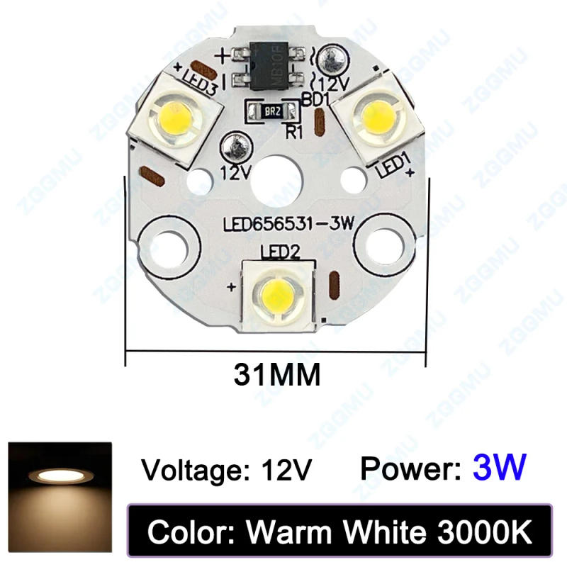 Description Picture 4 of itemDC12V 3W 31MM LED Light Board Warm White Switching Light Source PCB With LED Chip For Night Light