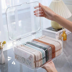 Hot Acrylic  Phone Case Holder Sundries Storage Basket Ins Transparent Phone Case Organizer Storage Box with Cover Home Desktop