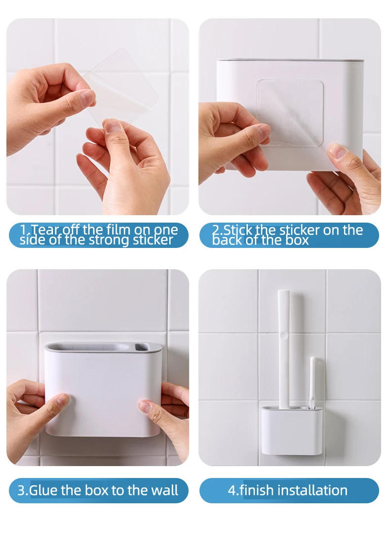 Description Picture 5 of item2PCS/set Toilet Brush Water Leak Proof with Base Silicone Wc Flat Head Flexible Soft Bristles Brush with Quick Drying Holder