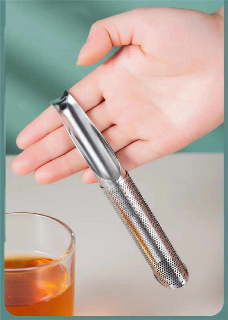 Description Picture 6 of item1/2Pcs Kitchen Tool Tea Strainer Stainless Steel  Tea Infuser Pipe Design Tea Strainer Filter Holder Tea Spoon Infuser Filter