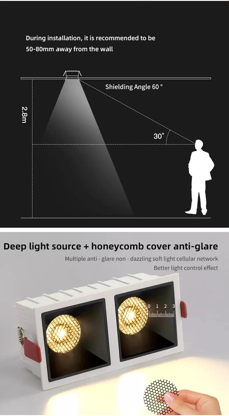 Description Picture 6 of itemModern Recessed Led Downlight Simple Led Ceiling Downlight Deep Anti-glare Indoor Led Spot Lighting For Home Office Stores Lamp