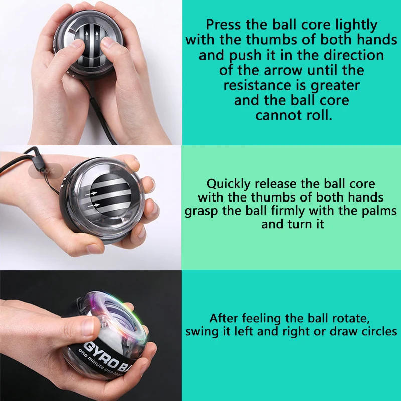 Description Picture 6 of itemNew LED Wrist Power Ball Trainer Auto-Start Grip Ball Strengthener Gyroscopic Arm Gyro Hand ball Home Fitness Forearm Exerciser