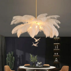 SANDYHA Luxury LED Ostrich Bird Feather Chandelier Lamp White Living Room Ceiling Light Home Decoration Hanging Lighting Fixture
