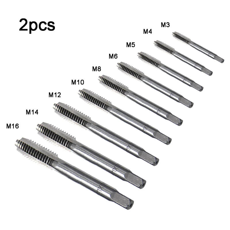 Description Picture 3 of item2pc HSS Standard Metric Thread Thread Tap Set-M16 Screw Tap Drill Bit Kit Silver Straight Flute Plug Tap Hand Tools Accessory
