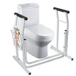 Medical Toilet Safety Frame Rails Support Grab Bar Handles Free Standing Rack Rubber Non-Slip Lightweight Design Compact Size