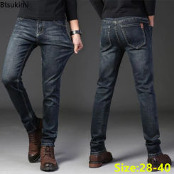 Spring New Men's Denim Pants Fashion Slim Fit High Elastic Straight Casual Trousers Comfort All-match Classic Jeans Men Clothing