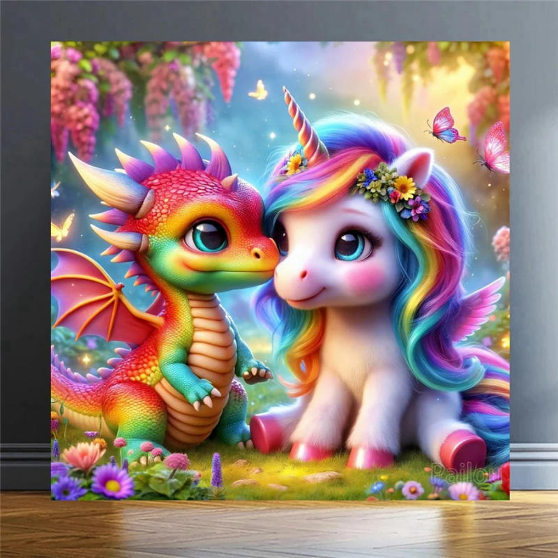 Description Picture 2 of itemMy Little Pony Rainbow Dash And Dragon Diy 5d Diamond Painting Art Fantasy Unicorn Animal Mosaic Cross Stitch Decor Kids Gift