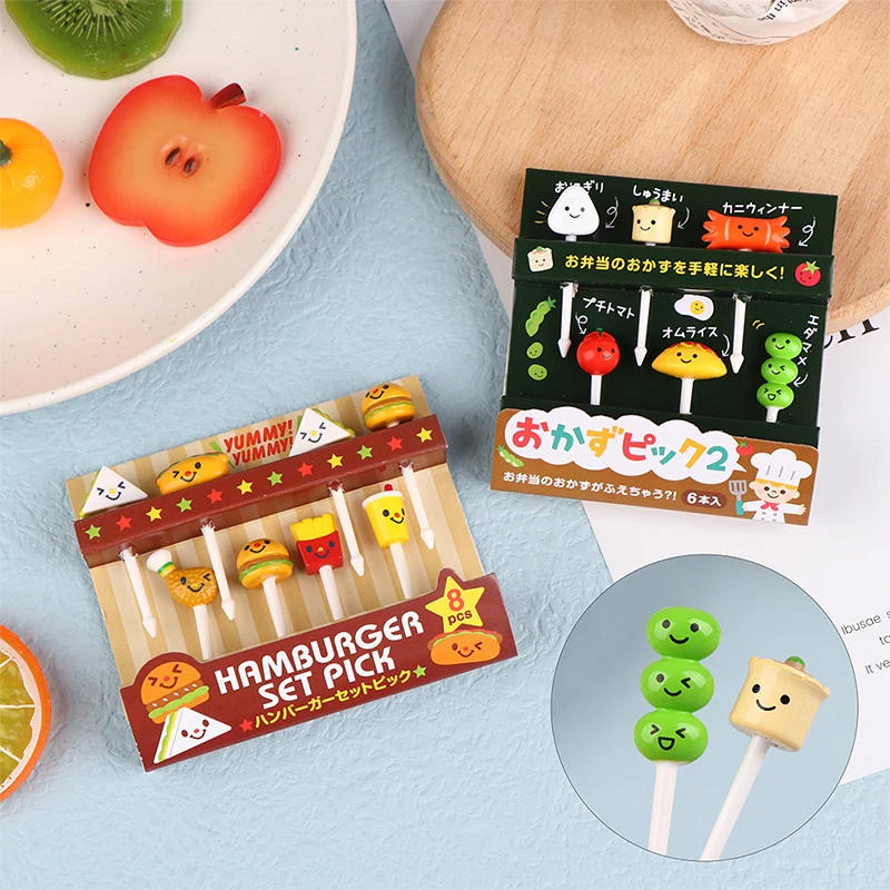 Description Picture 2 of item6/8Pcs Kids Fruit Picks Needle Stick Toothpicks Mini Creative Fruit Cake Dessert Food Forks Lunch Box Decor Bento Accessories