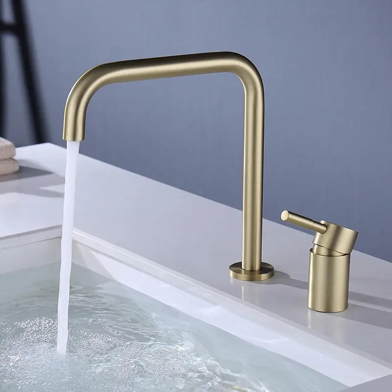 Description Picture 2 of itemBrushed Gold Basin faucet Bathroom Faucet two hole bathroom Sink Black sink tap rotating widespread Black basin Tap