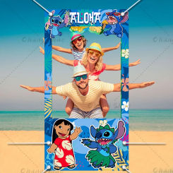 Cartoon Lilo & Stitch Photo Booth Props Frame Kids 1st birthday Party Shooting Photo Backdrop Props Baby Shower Decor Banner