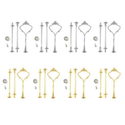 8 Sets 3 Tier Crown Cake Plate Stand Fittings Hardware Holder Kitchen Gadgets for Wedding and Party - Silver&Golden