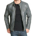 Men Leather Jacket 100% Real Lambskin Slim Fit Genuine Biker Gray Jacket Motorcycle Coat