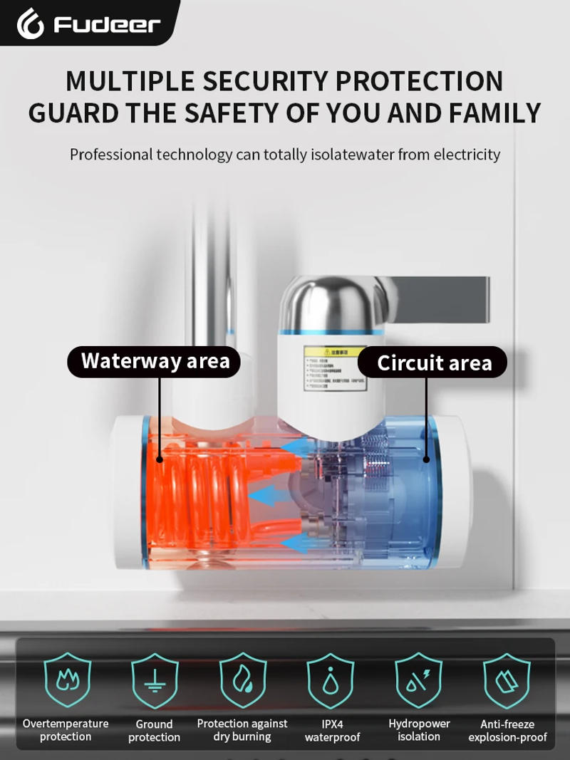 Description Picture 4 of itemFudeer Electric Water Heater 3000W 220V Kitchen Faucet Tankless Instant Heating Water Tap Flowing Heated Mixer Digital Display