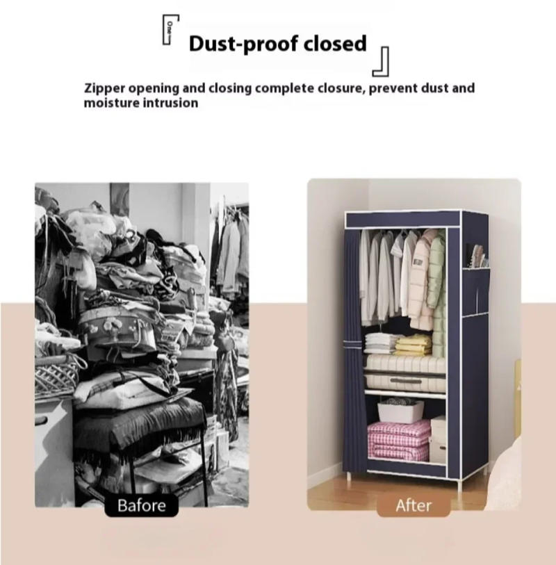 Description Picture 6 of itemDustproof Wardrobe Fabric Wardrobe Floor Standing Multilayer Foldable Clothing Hanger Large Capacity Dustproof Bedroom Furniture