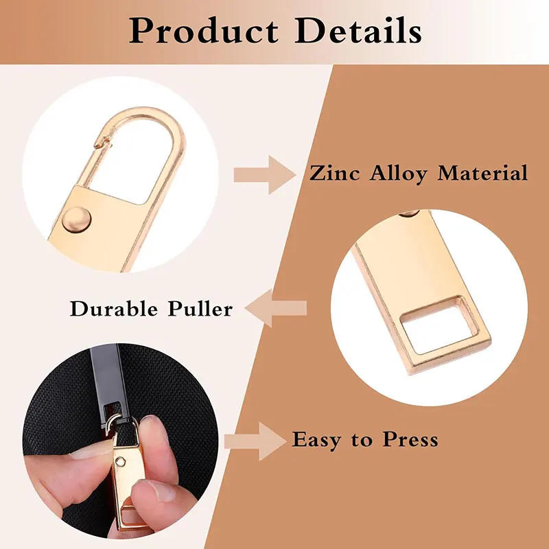 Description Picture 5 of item5/10Pcs Zipper Slider Puller Replacement Instant Zipper Tab Repair Zippers Handle Mend Fixer Buckle for Suitcase Sewing Craft