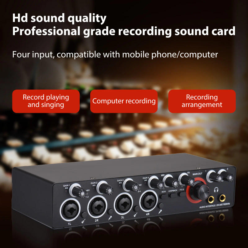 Description Picture 5 of item4 Channels Recording Sound Card with Driver Free Audio Interface 4-in 4-out USB Sound Card 24 bit/192khz 48V Phantom Power