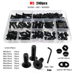 1 Box M2 M2.5 M3 M4 M5 M6 M8 Hex Hexagon Socket Allen Flat Countersunk Head Screw Bolt Nut Assortment Kit Black Grade 10.9 Steel
