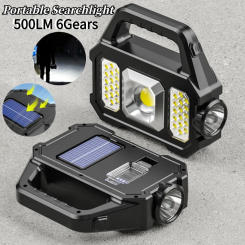 6 Gears USB Rechargeable Flashlight Waterproof Torch Light Portable Powerful Lantern LED Solar Searchlight for Outdoor Camping