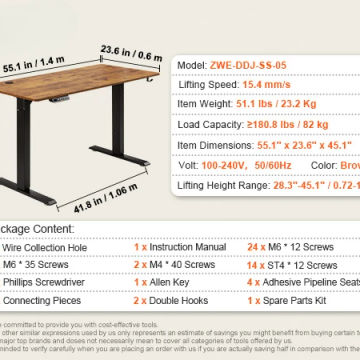 Desk Height Adjustable Standing Desk W/ Dual Protecting System High Load Capacity Table for Home Office