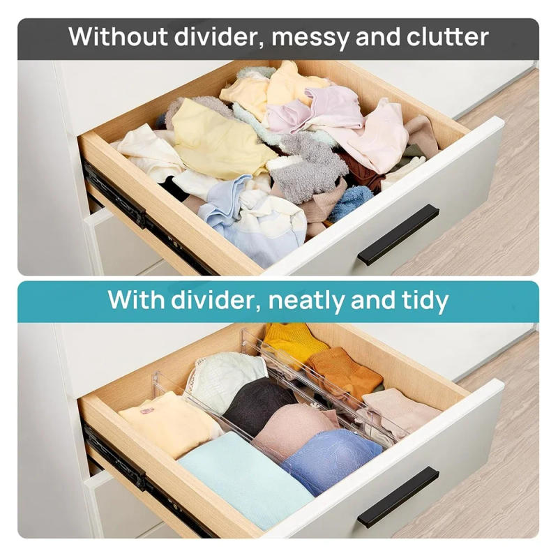 Description Picture 3 of item1/4/6pcs Drawer Dividers Organizers Adjustable Clear Plastic Drawers Separators for Clothing, Kitchen Utensils and Makeup Office