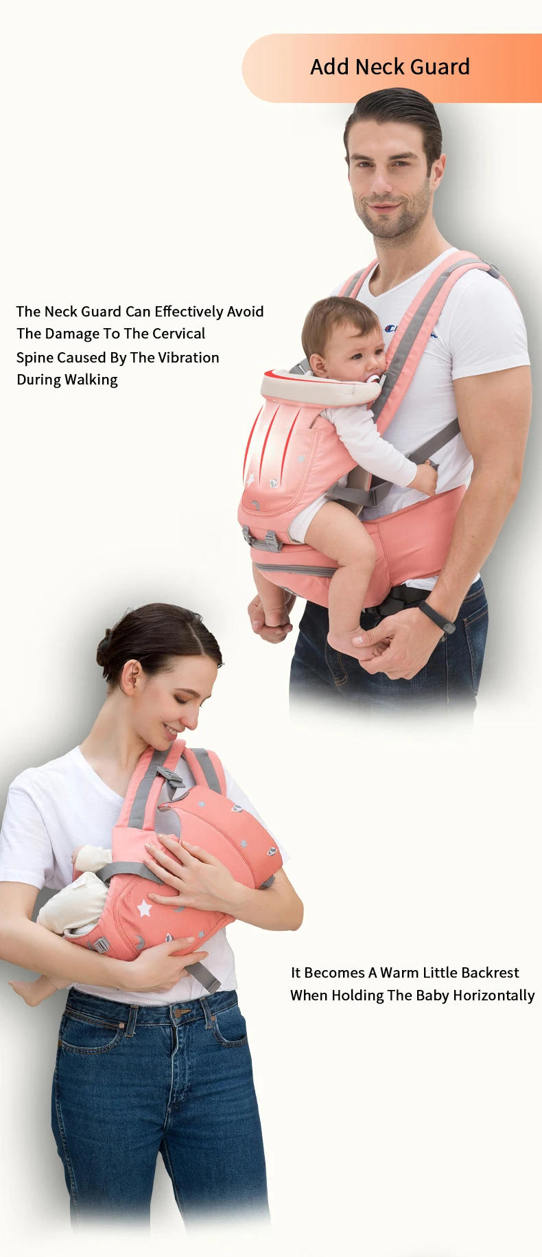 Description Picture 3 of itemErgonomic Baby Carrier Infant Hipseat Carrier Breathable Kangaroo Front Facing Baby Holder Baby Waist Carrier Travel For 0-36M