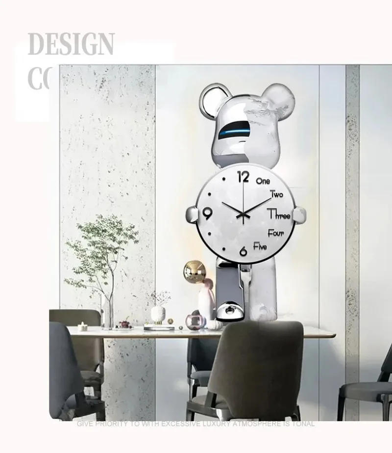 Description Picture 6 of itemAesthetic Bear Wall Clocks Unique Violent Bear Watch Fashion Silent Wall-clock Luxury Living Room Decoration Interior Wall Clock