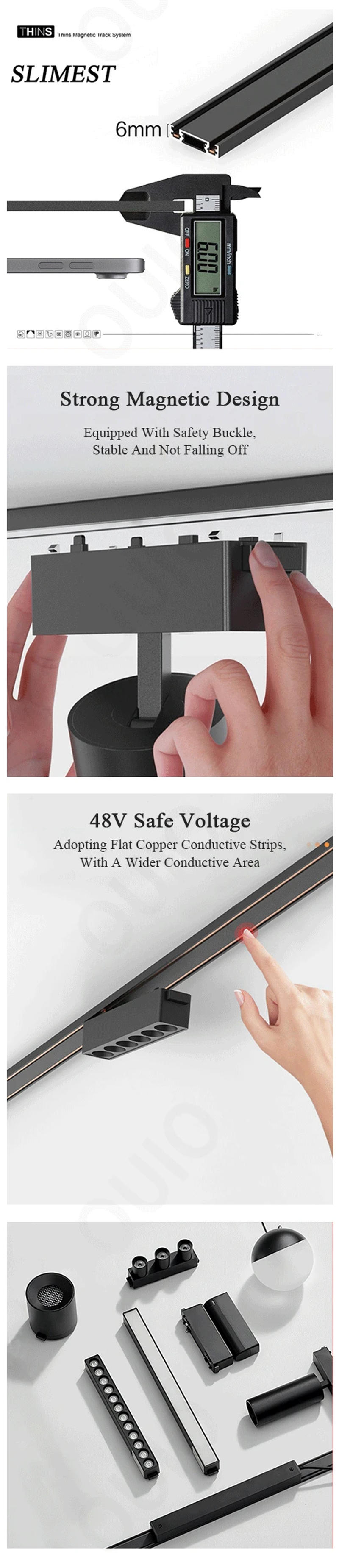 Description Picture 5 of item6MM Ultra Thin Aluminum 48V Magnetic Track Light System Smart Home Tuya Dimming Gille Light Downlight Spotlight Ceiling Lamp