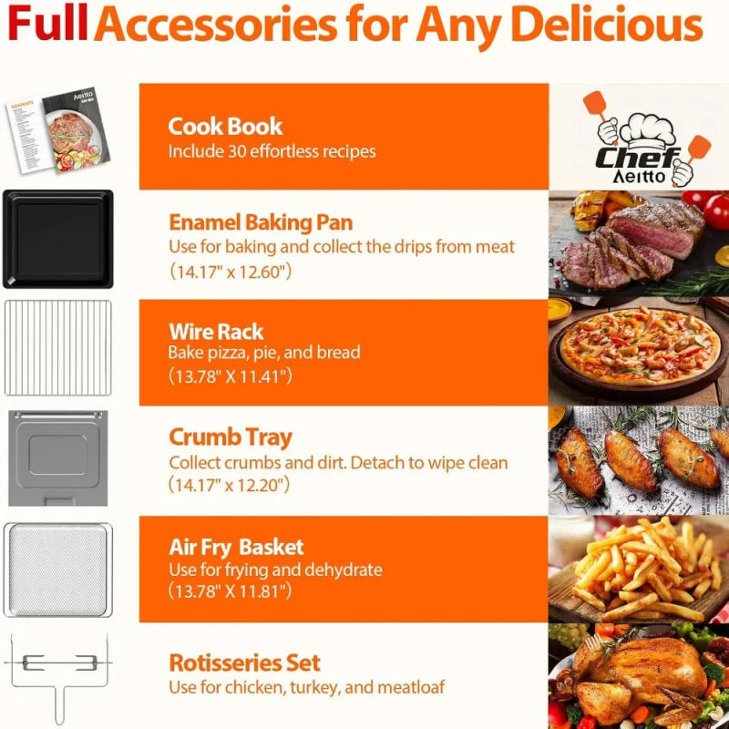 Description Picture 6 of item32-Quart Large Air Fryer Oven| Toaster Oven Combo | with Rotisserie, Dehydrator and Full Accessories | 19-In-1 Digital Airfryer