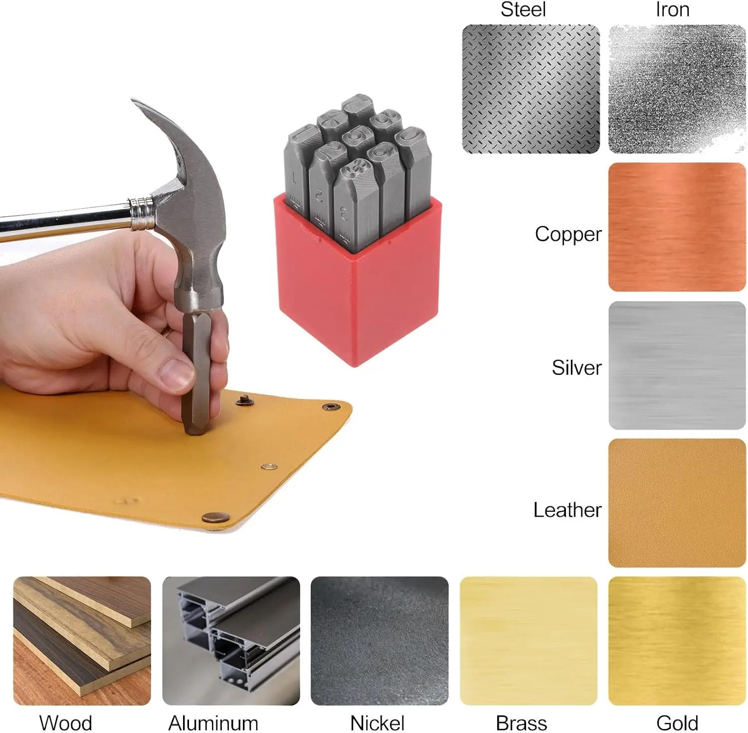 Description Picture 3 of item9Pcs Number Letter Stamp Steel Stamp with Storage Box Punch Set Hardened Metal Leather DIY Craft Embossing Handmade Carving Tool