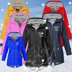 New Women Custom Your Logo Windproof Waterproof Jacket Long Sleeve Coat Casual Rain Coat Sunset Raincoat