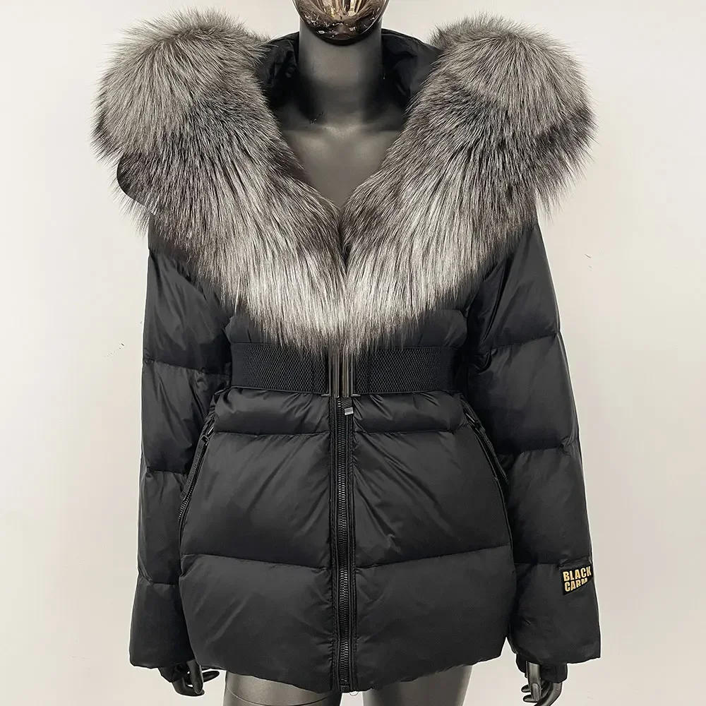 Description Picture 3 of itemMENINA 2024 Winter Women Coat Real Natural Fox Fur Collar Thick Warm Mid-length Jacket Hooded Detachable Outerwear Streetwear