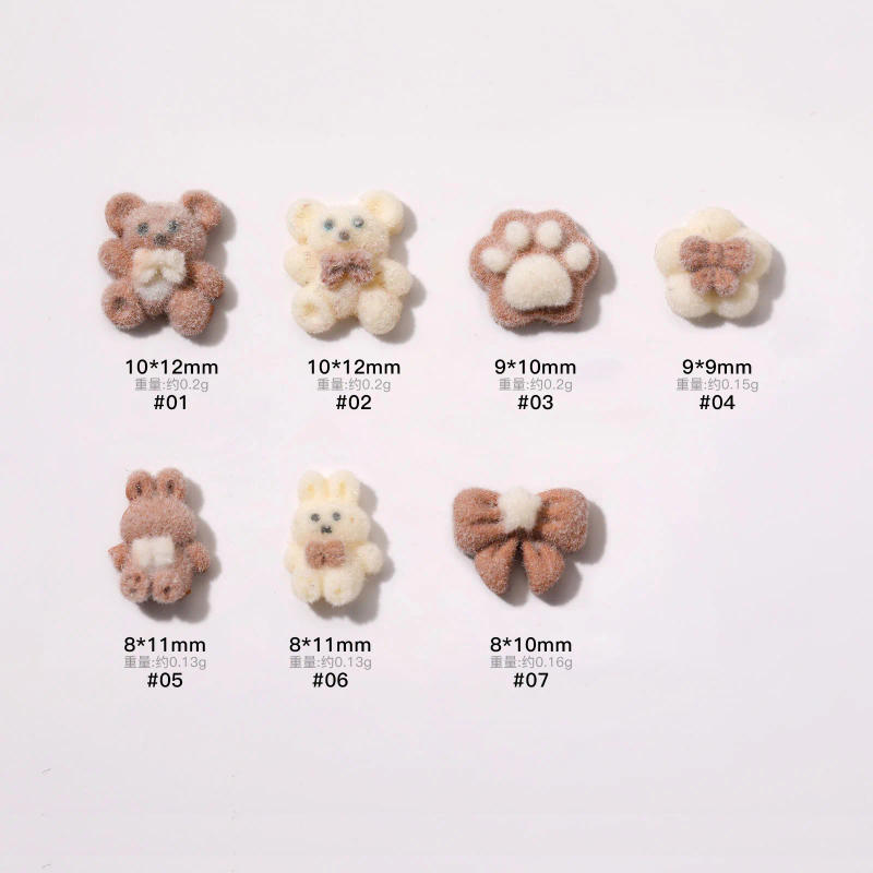Description Picture 4 of item10pcs 3D Kawaii Brown Coffee Bear Nail Art Charms Flocking Rabbit Claw Bow Nail Decorations DIY Manicure Rhinestones Accessories