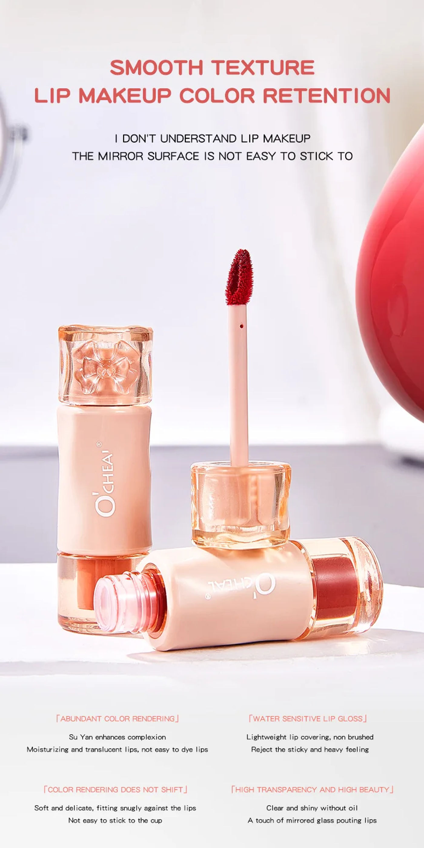 Description Picture 6 of itemOCHEAL Cross Border Velvet Mirror Matte Lip Gloss Lipstick Moisturizes and Nourishes not easy to stick to cup white lip gloss