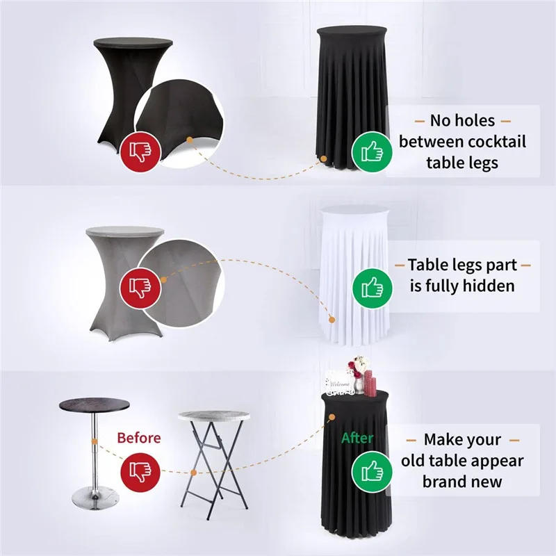 Description Picture 4 of itemStretch Table Skirt White Table Cover Hotel Conference Cocktail Table Bar Round Solid ColourCross Border Banquet Decor