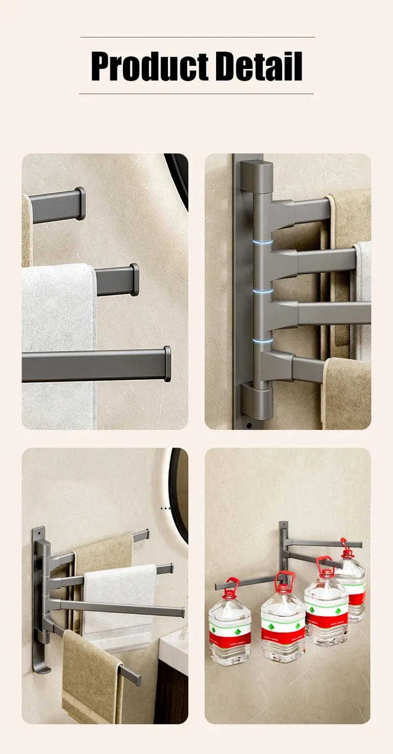 Description Picture 6 of itemRotatable 180° Towel Holder Space Aluminum Shower Room Towel Hanger Multifunctional Storage Organizer For Bathroom Accessories